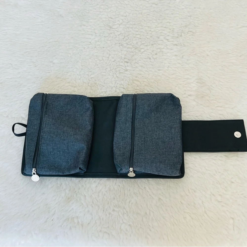 Bvlgari Parfume Black Leather Gray Canvas Bifold Cosmetic Novelty Pouch Case